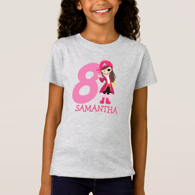 GIRL Birthday Party Pirate 8. Name T - Shirt (Vorderseite)