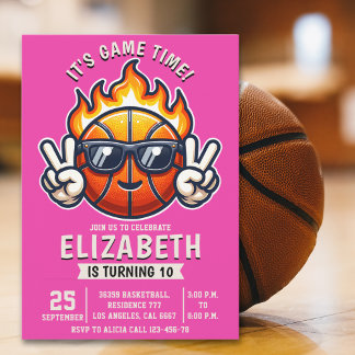 Girl birthday party with a basketball Ball theme Einladung