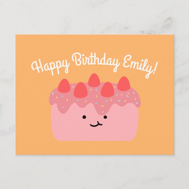 Girl Birthday Pink Strawberry Cake Celebration Postkarte (Vorderseite)