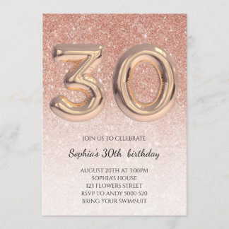 Girl Birthday Rose Gold Glitzer Elegant Einladung
