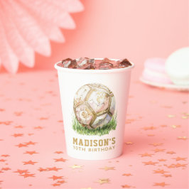 Girl Birthday Soccer Luxury Rosegold Pappbecher