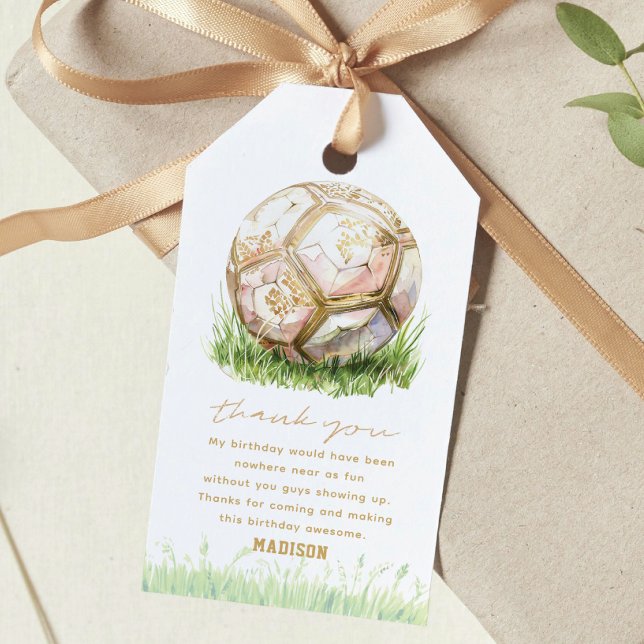 Girl Birthday Soccer Pink Gold Geschenkanhänger (Von Creator hochgeladen)