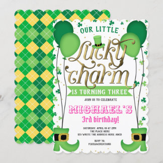 Girl Birthday, St Patrick's Day, Lucky Charm Einladung