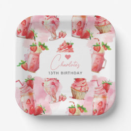 Girl Birthday Strawberry Milkshake Personalisiert Pappteller