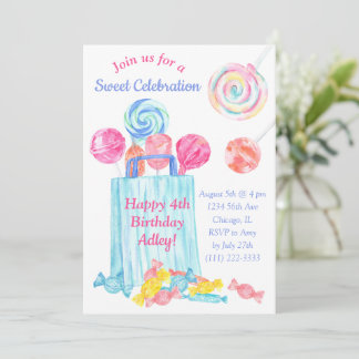 Girl Birthday Watercolor Candy Sweet Birthday Einladung