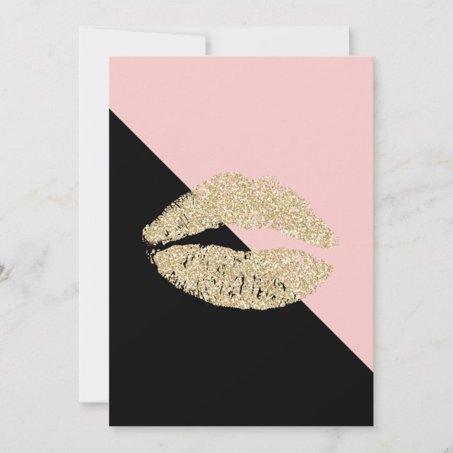 Girl Black Blush Pink Chic Glitzer Lippen Dankeskarte (Vorderseite)