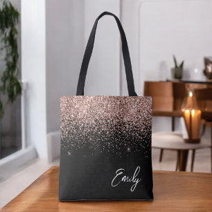 Girl Black Blush Pink Rose Gold Glitzer Monogram Tasche