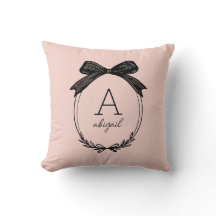 Girl Black Bow Modernes Script Blush Pink Monogram