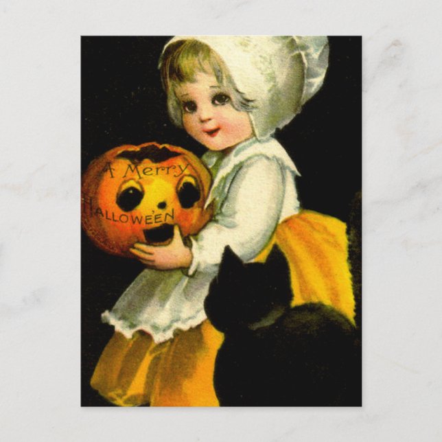 Girl & Black Cat Postkarte (Vorderseite)