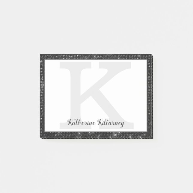 Girl Black Diamond Glitzer Glam Monogram Name Post-it Klebezettel (Vorderseite)