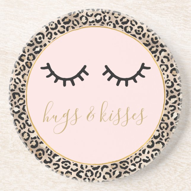 Girl Black Eyelashes Gold Glam Leopard Print Getränkeuntersetzer (Vorne)