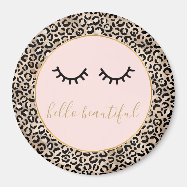 Girl Black Eyelashes Gold Glam Leopard Print Magnet (Vorne)