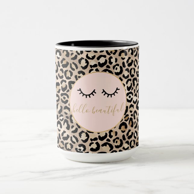 Girl Black Eyelashes Gold Glam Leopard Print   Tasse (Zentrum)