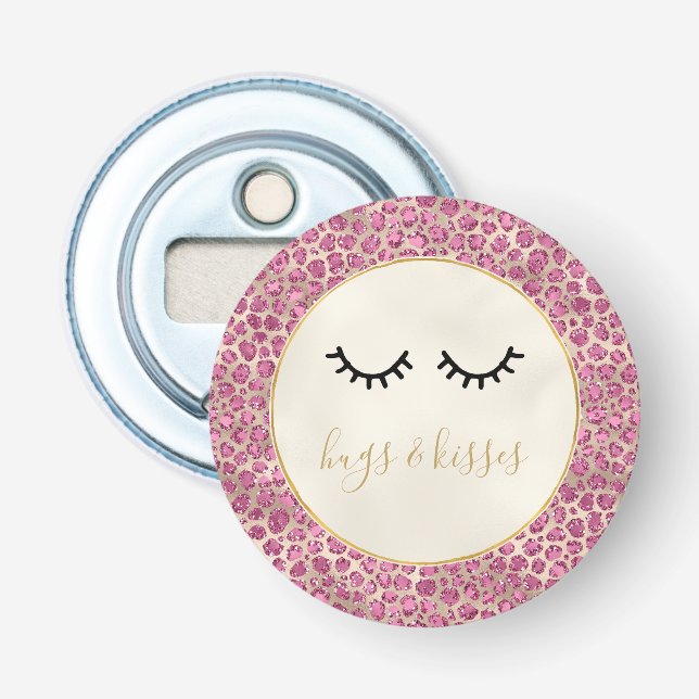 Girl Black Eyelashes Gold Pink Leopard Print Flaschenöffner (Vorderseite)