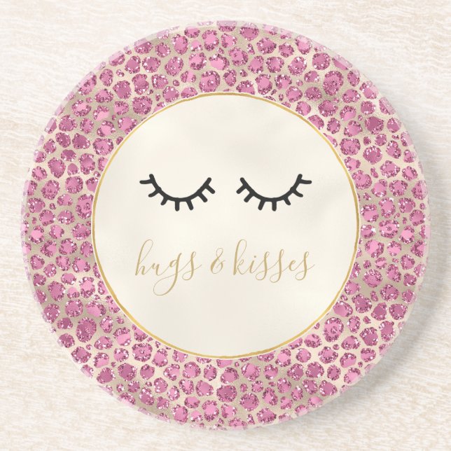 Girl Black Eyelashes Gold Pink Leopard Print Getränkeuntersetzer (Vorne)
