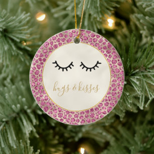 Girl Black Eyelashes Gold Pink Leopard Print Keramik Ornament