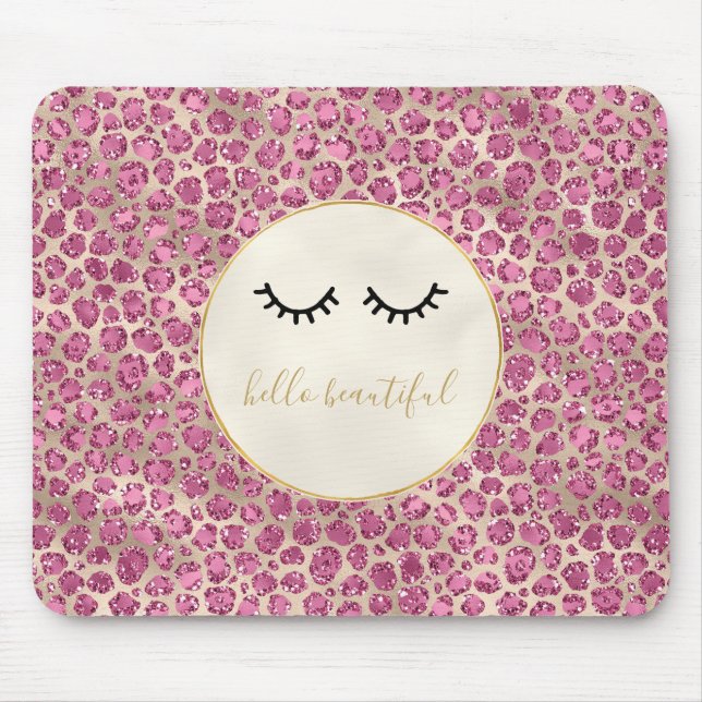 Girl Black Eyelashes Gold Pink Leopard Print Mousepad (Vorne)