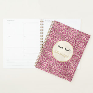 Girl Black Eyelashes Gold Pink Leopard Print Planer
