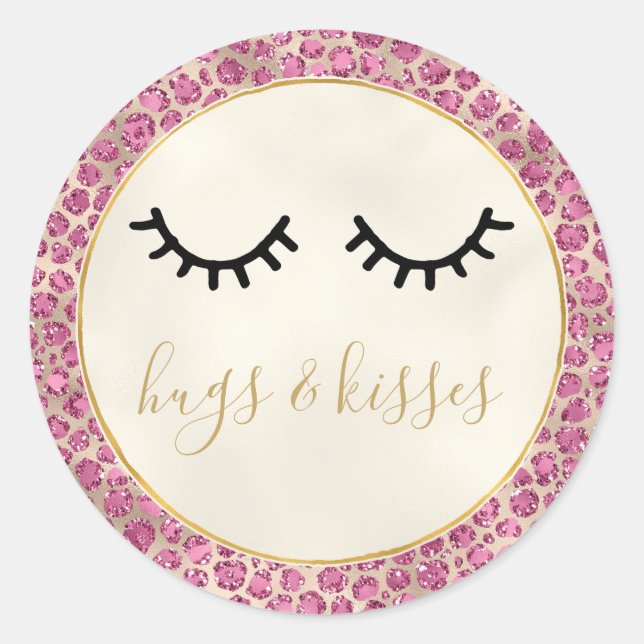 Girl Black Eyelashes Gold Pink Leopard Print Runder Aufkleber (Vorderseite)