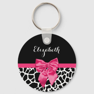 Girl Black Giraffe Animal Print Niedlich Hot Pink  Schlüsselanhänger