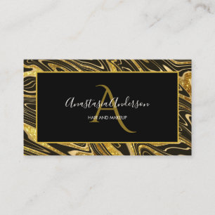 Girl Black Gold Marmor Glitzer Chic Glam Monogramm Visitenkarte