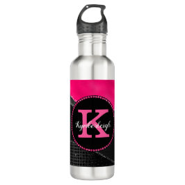 Girl Black Grey Hot Pink Waves Glam Monogram Name Edelstahlflasche