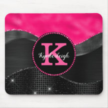 Girl Black Grey Hot Pink Waves Glam Monogram Name