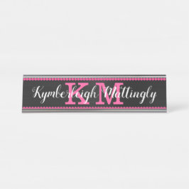 Girl Black Hot Pink Diamonds Glam Monogram Name Schreibtischnamensplakette