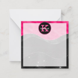 Girl Black Hot Pink Gray Waves Glam Monogram Name Mitteilungskarte