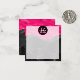 Girl Black Hot Pink Gray Waves Glam Monogram Name Mitteilungskarte