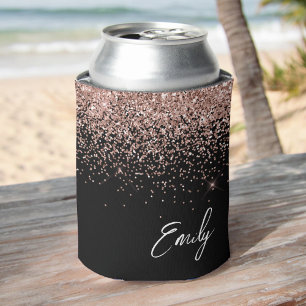 Girl Black Rose Gold Blush Pink Glitzer Monogram Dosenkühler