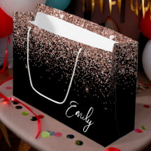 Girl Black Rose Gold Blush Pink Glitzer Monogram