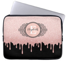 Girl Black Rose Gold Glitzer Tropfen Monogram
