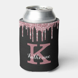 Girl Black Rose Gold Pink Tropfen Monogram Name Dosenkühler