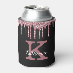 Girl Black Rose Gold Pink Tropfen Monogram Name Dosenkühler