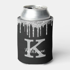 Girl Black Silver Glitzer Tropfen Monogram Name Dosenkühler