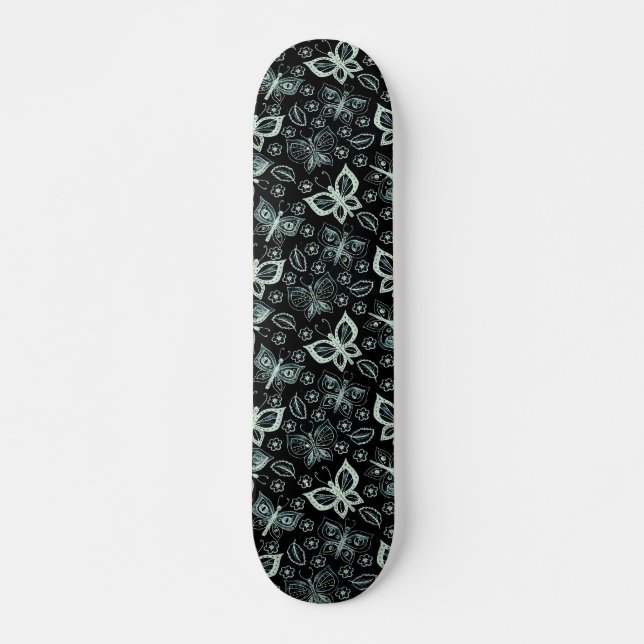 Girl Black & White Butterfly-Skateboard Skateboard (Vorne)