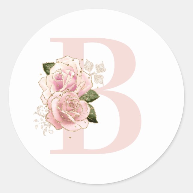 Girl Blale Rose Gold Glitzer Blush Monogramm Runder Aufkleber (Vorderseite)