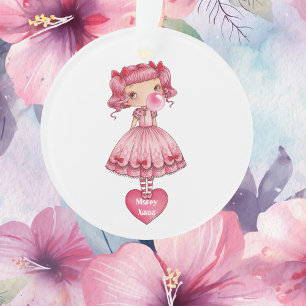 Girl Blown Pink Bubble Gum Bubble, Geburtstag Ornament
