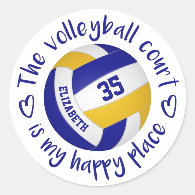 Girl Blue Gold Volleyball Platz Runder Aufkleber (Vorderseite)