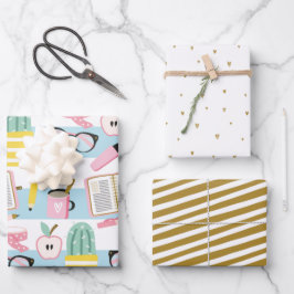 Girl Blue & Gold Wrapping Paper Set Geschenkpapier Set