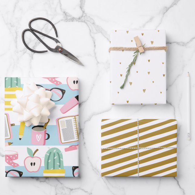 Girl Blue & Gold Wrapping Paper Set Geschenkpapier Set (Vorderseite)