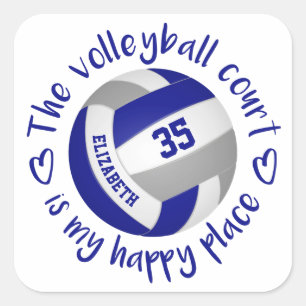 Girl Blue Graue Volleyballfeld mein Happy Place Quadratischer Aufkleber