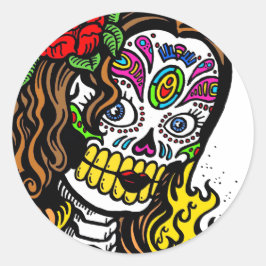 Girl Blume Sugar Skull Runder Aufkleber