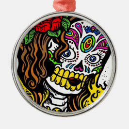 Girl Blume Sugar Skull Silbernes Ornament
