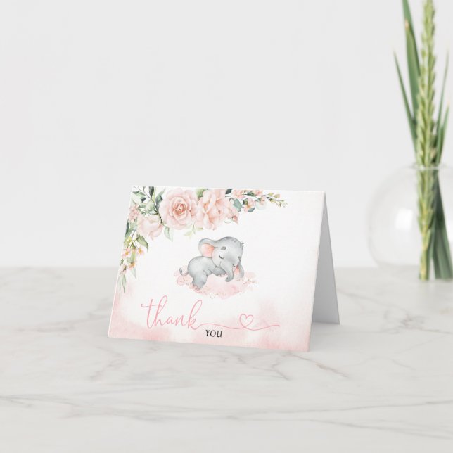 Girl Blush Elephant Babydusche Danke Karte (Vorderseite)
