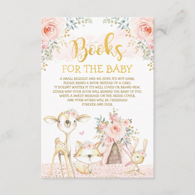 Girl Blush Floral Woodland Animals Bücher für Baby Begleitkarte (Vorderseite)