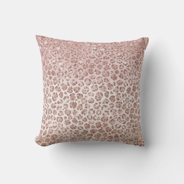 Girl Blush Peach Cream Leopard Print Glitzer Kissen (Vorderseite)