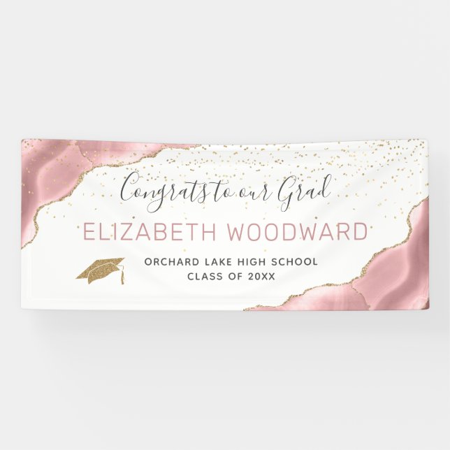 Girl Blush Pink Agate Gold Glitzer Abschluss Banner (Horizontal)