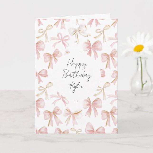 Girl Blush Pink Bows Geburtstag Karte (Kleine Pflanze)